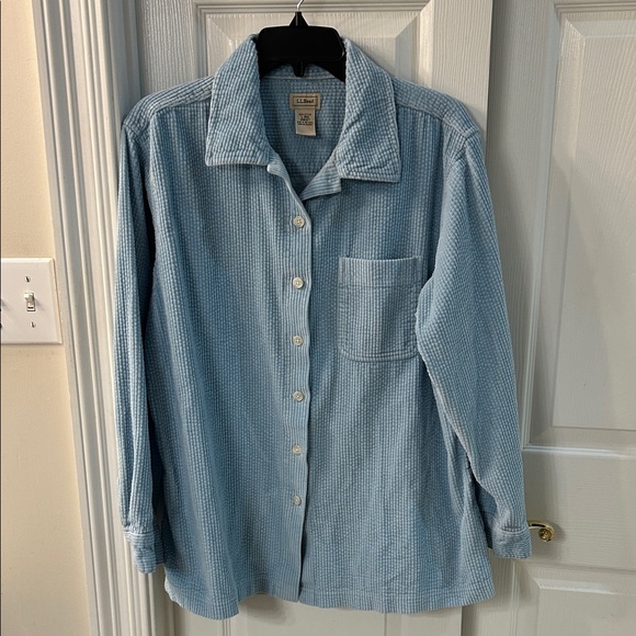 L.L. Bean 90s Light Blue Corduroy Shacket Button Down Shirt SZ L Reg Y2K - Picture 1 of 4